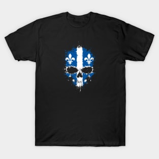 Chaotic Quebec Flag Splatter Skull T-Shirt